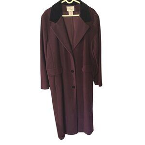 1980 Worthington Womens Burgundy Wool Coat Size 20W Velvet Collar Longline